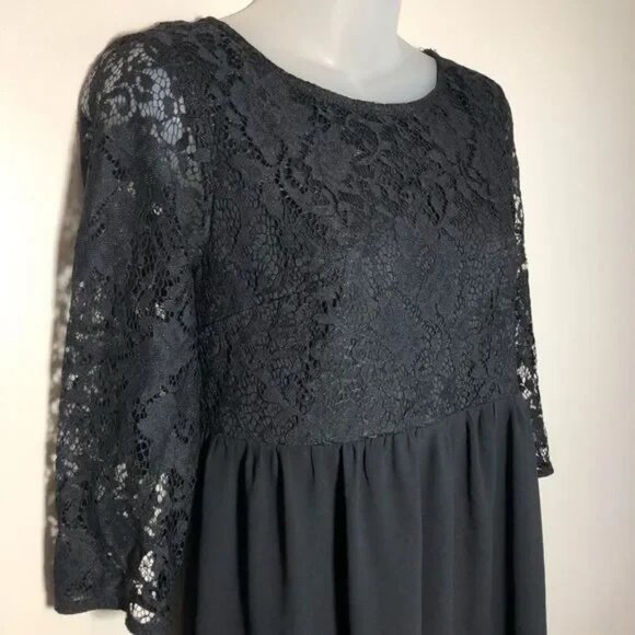 FOREVER‎ 21 WOMEN'S BLACK LINED LACE V-BACK 3/4 SLEEVE DRESS SIZE SMALL-EUC - Picture 3 of 10